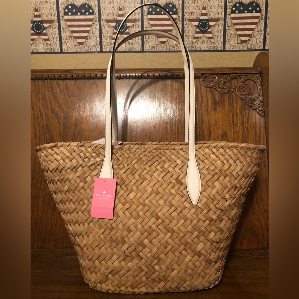 *NWT-Kate Spade-Honey Bee π Straw/Leather Tote, Lg Wallet & Card Holder-807: - Picture 6 of 16